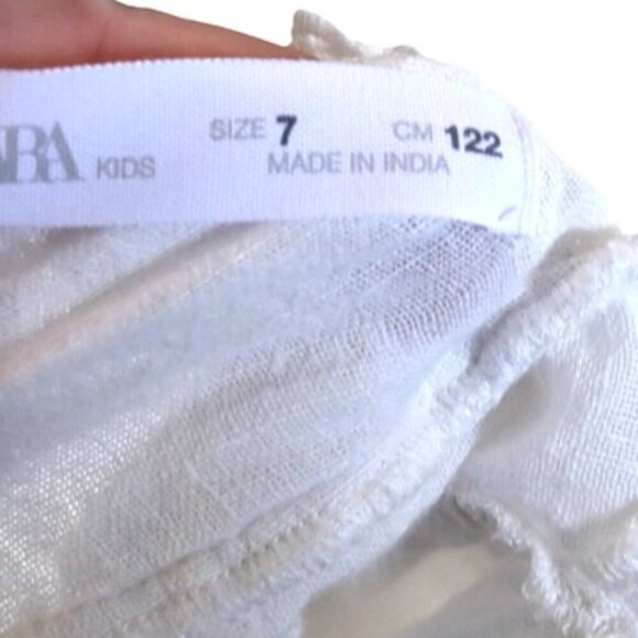 Zara Kids White Peasant Blouse Sz 7 (122 cm) Cotton Long Sleeve Boho Cottagecore - Picture 8 of 10